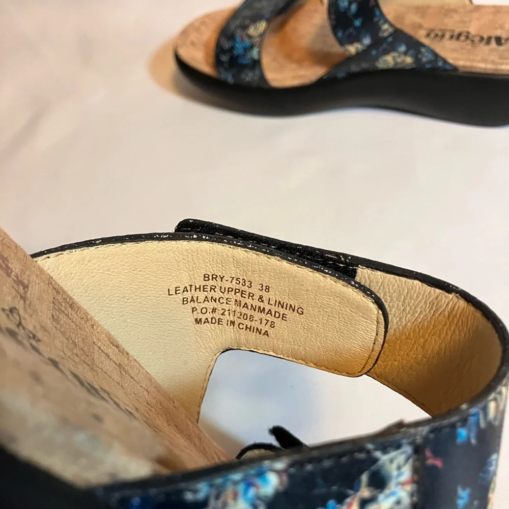 Alegria Navy Sz 7.5 38 Floral Women's Sandals Double Strap Adjustable NWOT‎ Read